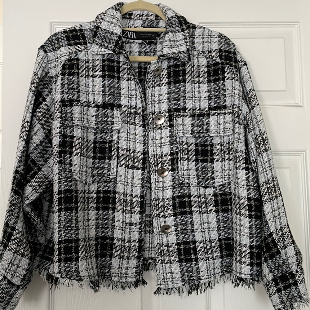 Zara plaid textured shacket overshirt S